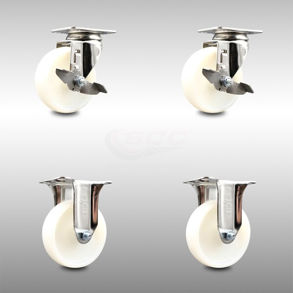 Service Caster 4 Inch 316SS Nylon Wheel Swivel Top Plate Caster Brake 2 Rigid SCC, 2PK SCC-SS31620S414-NYS-TLB-2-R-2 - main